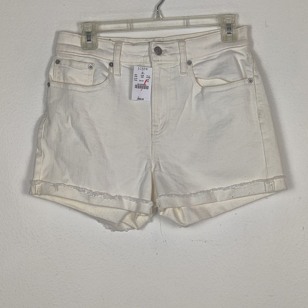 J Crew Womens Ladies Cuffed White Denim High Rise Shorts Size 26 H7056 Cutoff